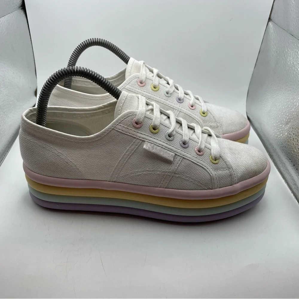 Superga women’s white canvas platform sneakers size EU 39